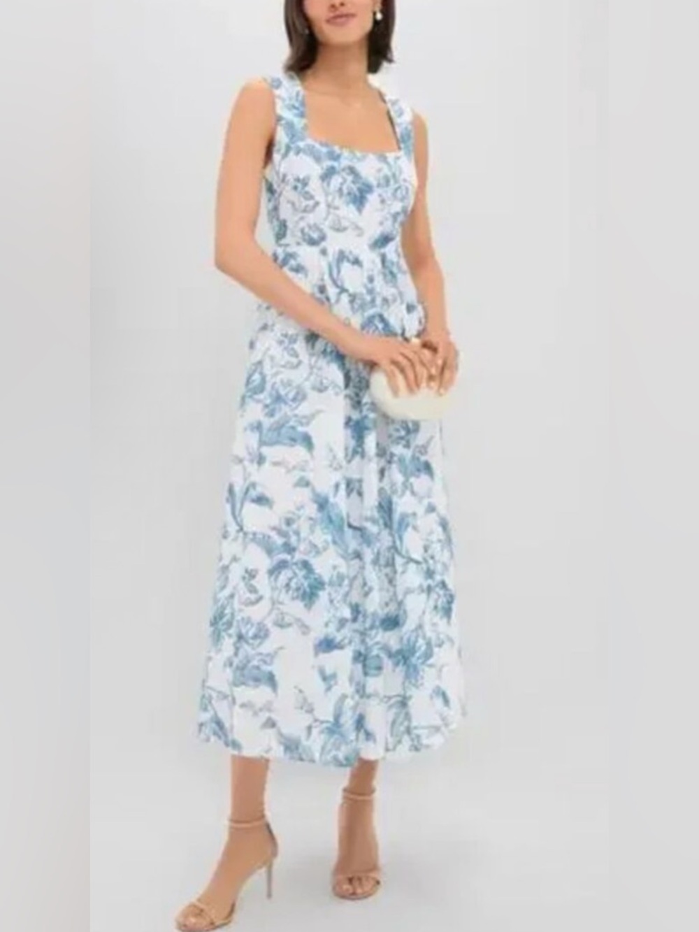 Tuckernuck White Maxi Dress with Blue Floral Print